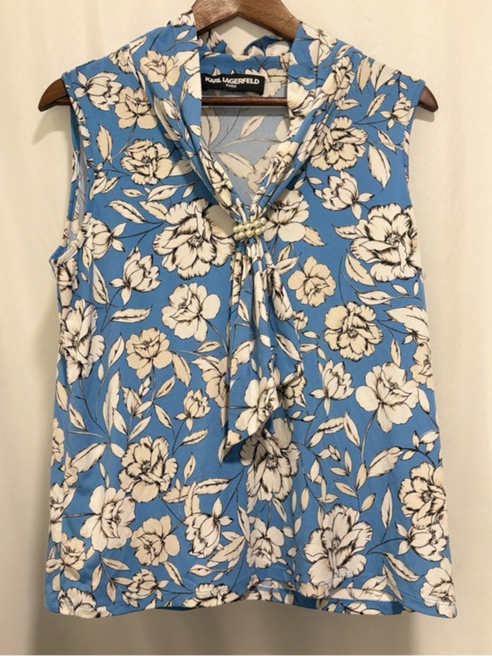 Karl‎ Lagerfeld Paris Blue Floral Sleeveless Blouse Top Women’s Medium